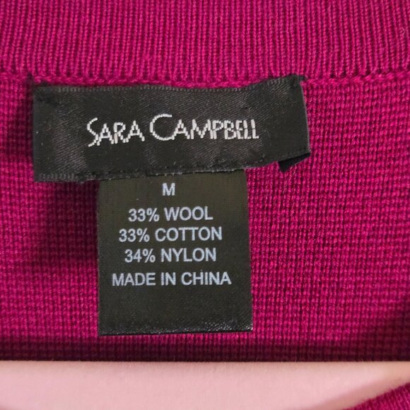 Sara Campbell Fuschia Wool Blend Coatigan pockets Covered Button Closure Size M - Picture 6 of 6